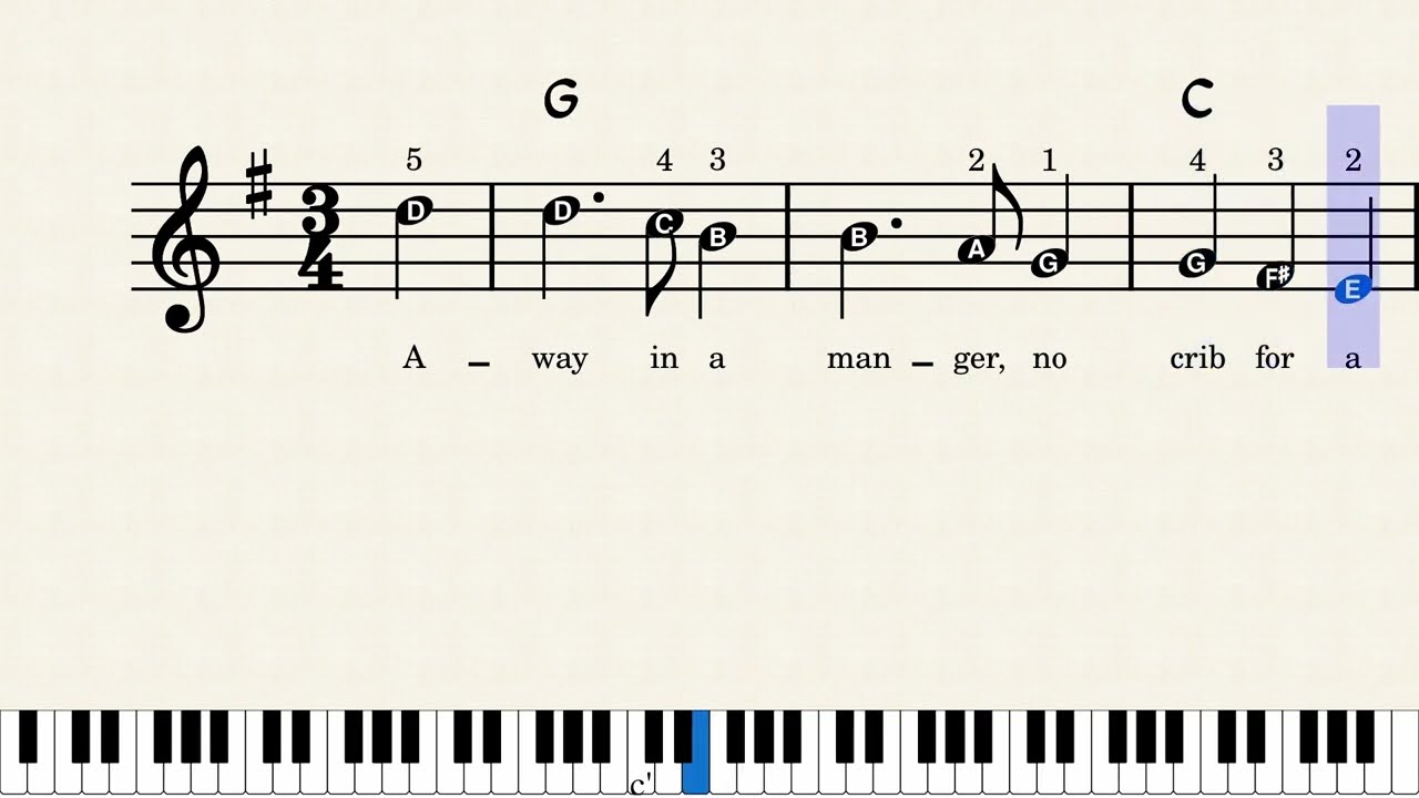 Away in a Manger by James R. Murray - Easy Keyboard Sheet Music with Letters