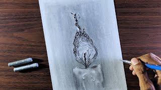 Easy Oil Pastels Drawing/ Candle Light/ Flame of Water Drops/ Modern Pencil Artwork/Sketch & Art