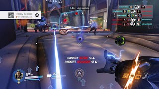 Overwatch Event Horizon Trophy
Get 3 killing blows during a single use of Sigmas Gravitic Flux in Quick or Competitive Play. Alternatively Quick Play Classic where this was earned. Try and wait for Team battles make sure a Mercy or health packs is around then when ready try and aim for 3 squishy heroes. If doing solo have patience attempt in Quick Play Classic to take advantage of weird team compositions with 1 Tank 1 Healer and multiples squishy heroes. Overwatch Event Horizon Trophy