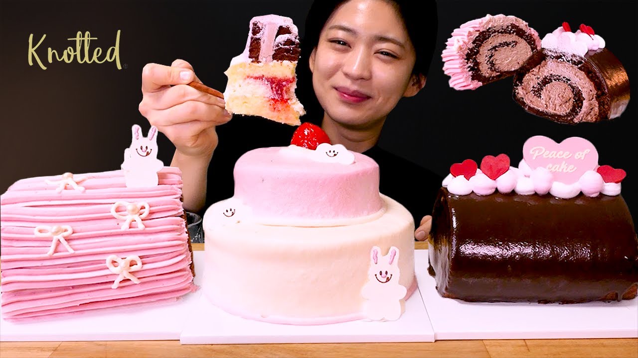 🍰역시.. 노티드..👍입에서 녹아버리는 노티드 케이크 먹방❤ | Knotted Strawberry chocolate roll, Chocolate cake ASMR Mukbang
