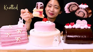 🍰Knotted soft cake..👍|Knotted Strawberry ganache chocolate roll, Chocolate vanilla cake ASMR Mukbang