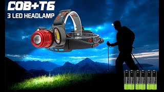 3 LED COB Headlamps-Brightest LED Headlamps, USB Rechargeable Headlights-