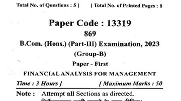 B. Com 3rd Year Financial Analysis for Management  question paper 2023||B.Com Part-3rd QP 2023