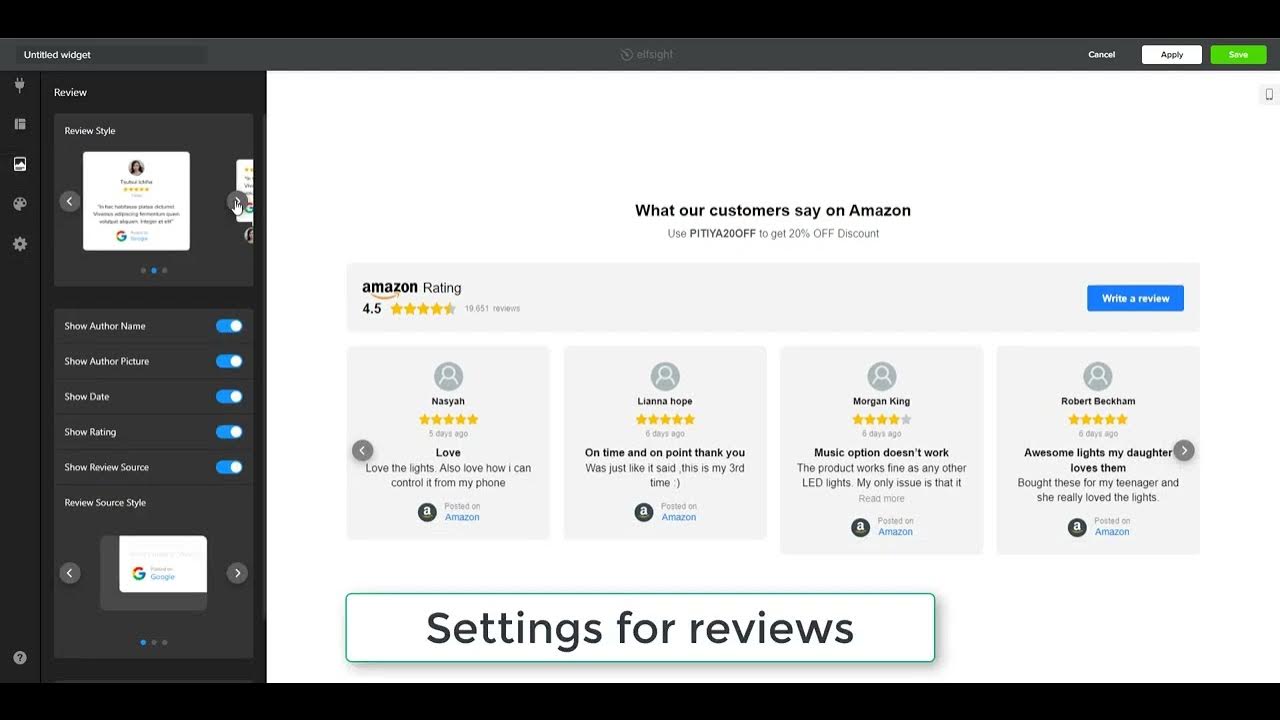 Create Amazon Reviews Widget for Free on Elfsight YouTube