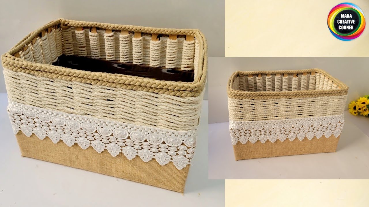 DIY ROPE BASKET/ DIY STORAGE ORGANIZER FROM WASTE CARDBOARD BOXES/ SHOE