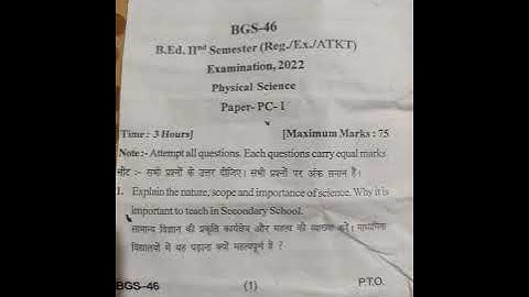 B.ed 2nd semester Physical science questions.