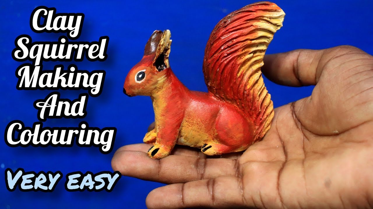Clay squirrel making and colouring showpiece making for home