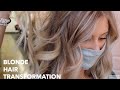 Blonde hair transformation  babylights  textured midlength haircut  salon 124 group