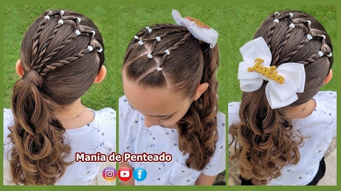 4 em 1 Penteado Infantil Fácil com Liguinhas, 4 in 1 Easy Hairstyle with  Rubber Bands for Girls 😍🥰