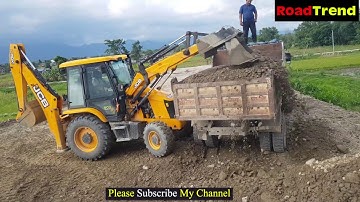 JCB Backhoe Gravel loading in Tipper.Amazing video