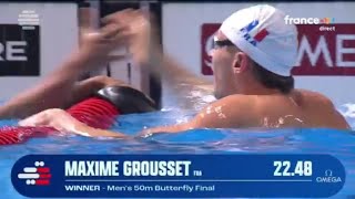 Stunning Finish 😱 Frenchman Maxime Grousset Wins 50m Butterfly GOLD In World Swimming Championships Profile