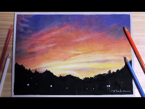 夕焼け空の絵をリアルに描いてみた Painting And Drawing The Sunset Sky Youtube