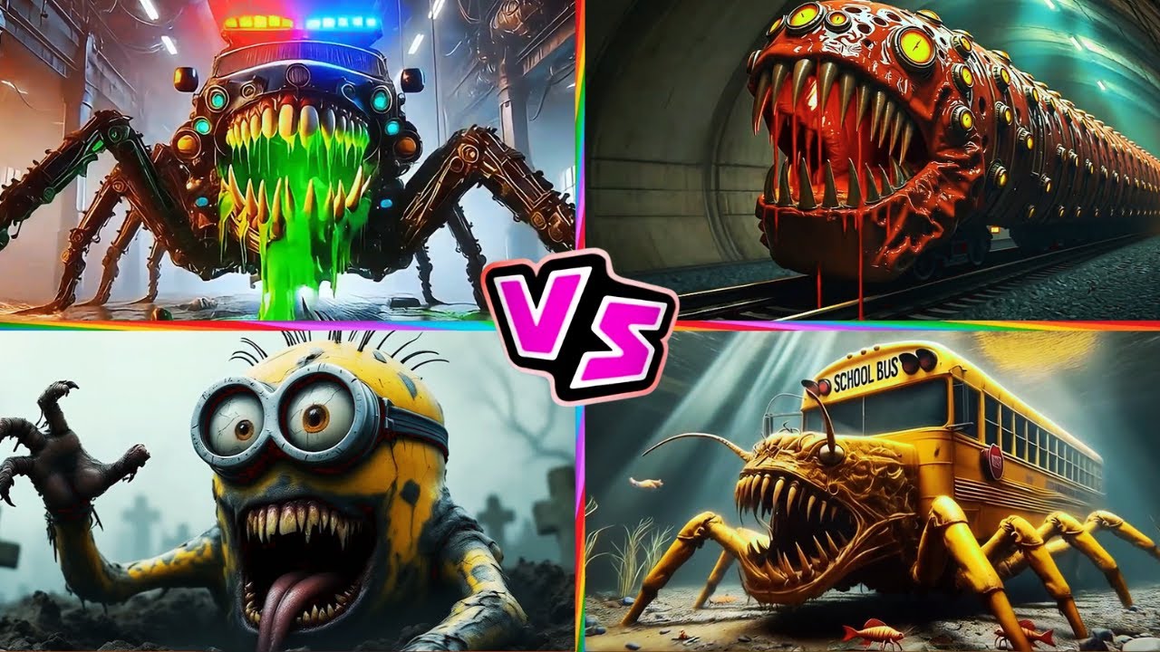Police Car 🆚 TRAIN EATER 🆚 Minion Zombie 🆚 SCHOOL BUS 🎶 Tiles Hop EDM Rush