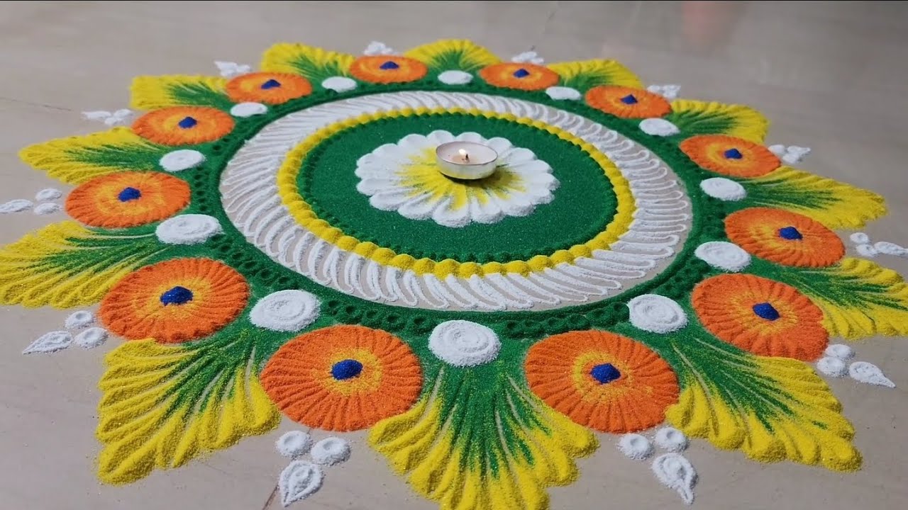 Diwali rangoli design || easy big rangoli || festival rangoli - YouTube