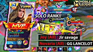 SOLO RANK TOP GLOBAL LANCELOT SAVAGE?! 🔥 AGGRESSIVE FASTHAND LANCELOT RENZ REY | MOBILE LEGENDS