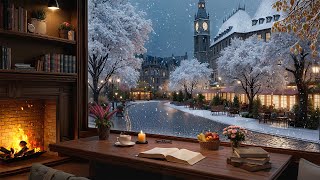 January Café Night ❄️ Soft Jazz Background, Warm Fireplace & Snowfall for Stress Relief screenshot 3