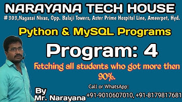 #4:  Fetching all students who got more then 90% || Mr. Narayana || Narayana Tech House|| 9010607010