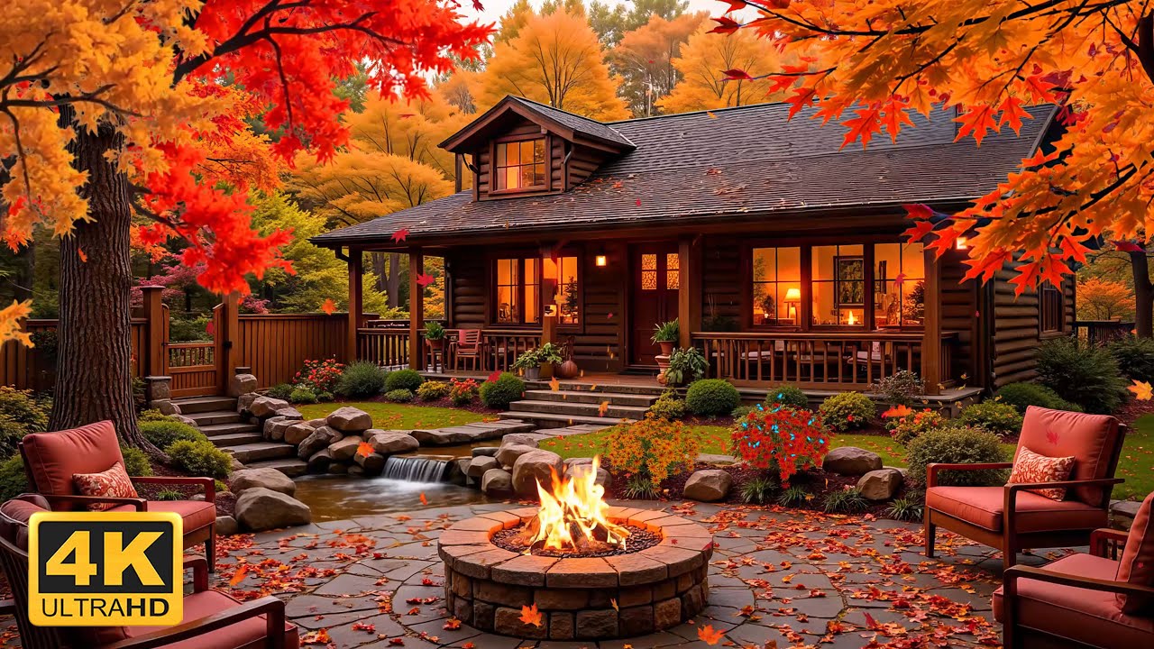 Autumn Cabin Retreat 🍁 Relaxing Piano 🎹 Cozy Fire & Fall Ambience for ...