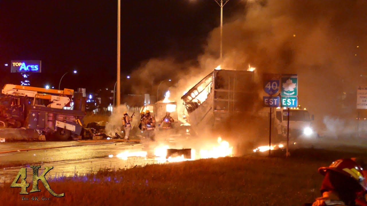 Montréal Accident spectaculaire avec incendie / Dramatic crash with