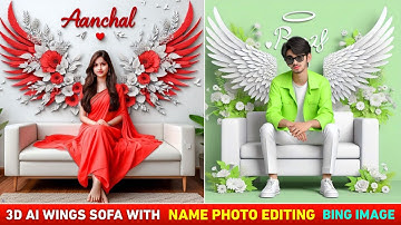 3d Ai wings sofa with name photo editing | Wings name photo editing | Bing ai image generator
