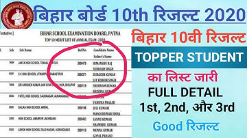 Bihar Board 10th Result 26may 2020 | bihar board Topper student | bihar board merit list 2020,MZD