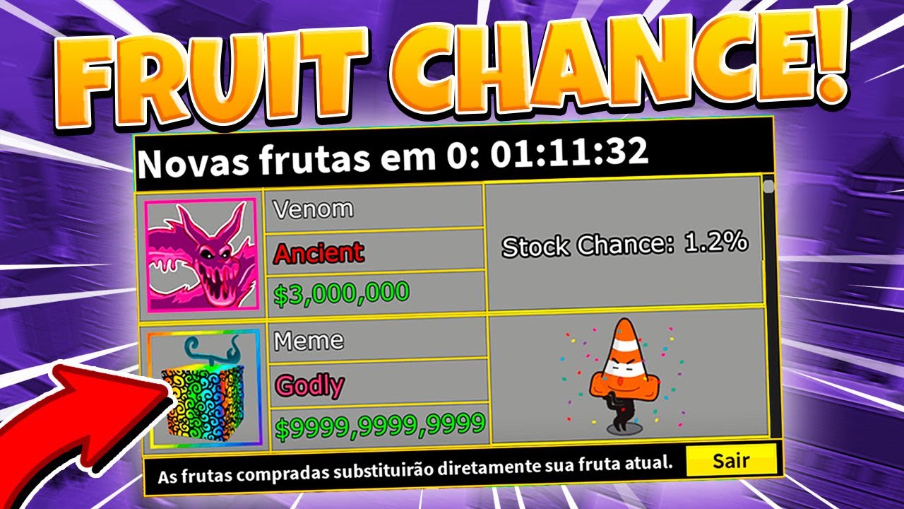 Todas as chances de frutas na loja em Blox Fruits.