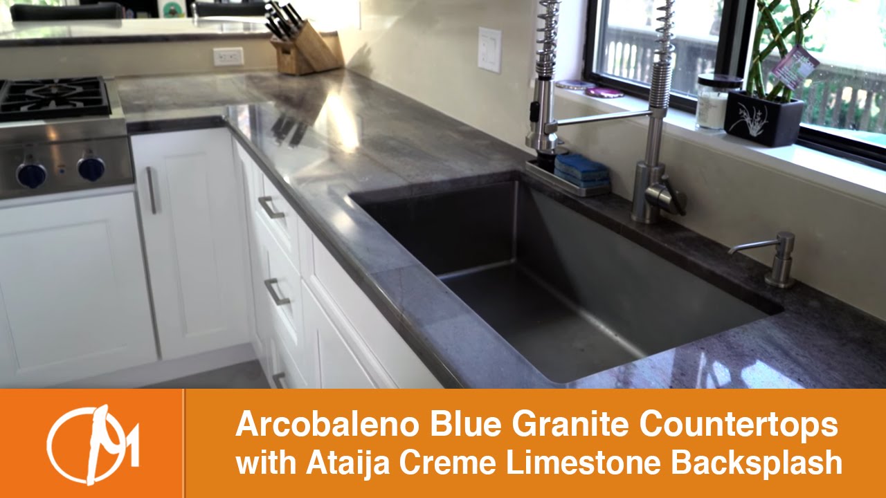 Arcobaleno Blue Granite Countertops With An Ataija Creme Limestone