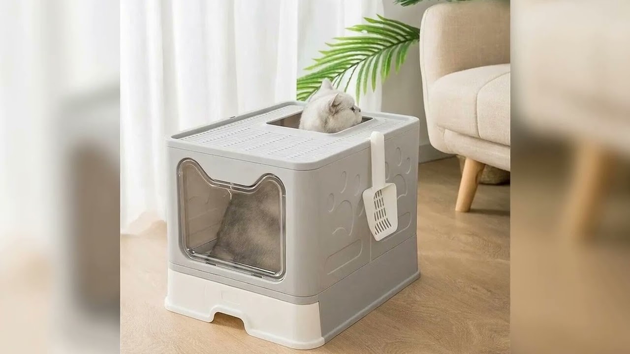 A must-have product! Front Entry Top Exit Cat Litter Tray Box with Scoop and Drawer Foldable Hoode