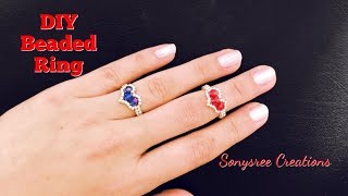 Heart Ring. Best Easiest DIY Ring ever. How to make Bicone beaded ring