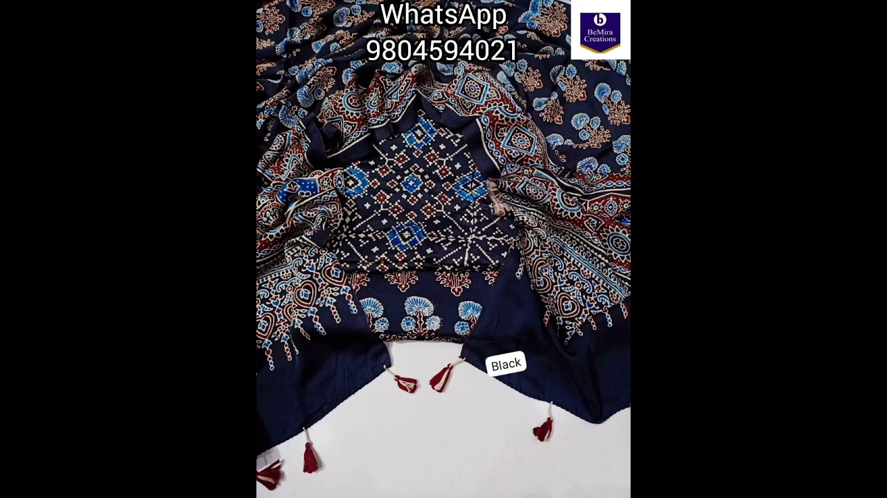 Ajrakh Handblock Printed Modal Silk Top, Bottom & Dupatta 