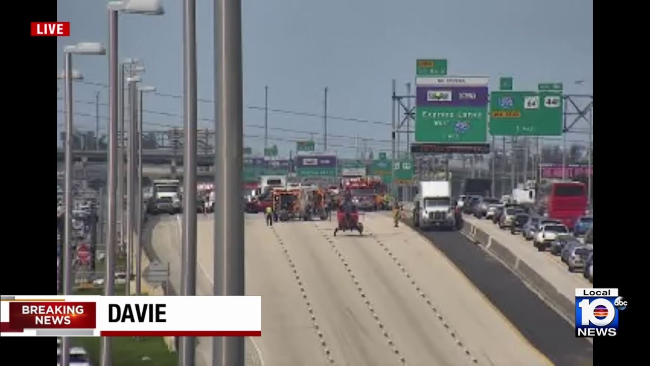 Florida Turnpike closed at Griffin Road due to crash - YouTube