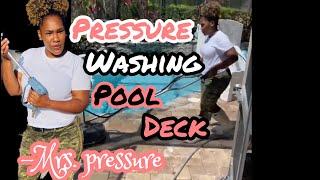 Pressure washing pool deck (time lapse- Satisfying)