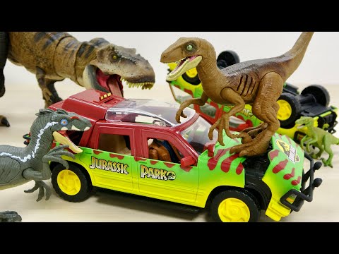 ジュラシックパークで登場した懐かしい車 ツアービークルとヴェロキラプトルのセット!
