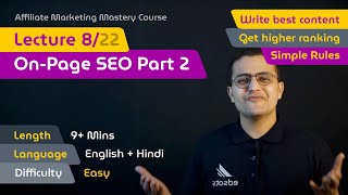 On-Page SEO Part 2 | Lecture 8 | Free Affiliate Marketing Mastery Course 2022