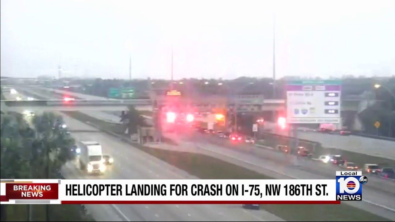 Rollover crash shuts down part of I-75 near Hialeah - YouTube