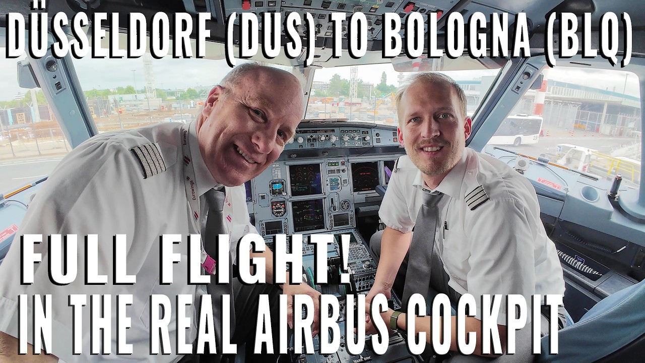 AIRBUS COCKPIT FULL FLIGHT! | DÜSSELDORF 🇩🇪 (DUS) TO BOLOGNA 🇮🇹 (BLQ) | REAL AIRPLANE | 5 cameras