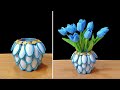 Beautiful blue flower vase from recycled plastic bottle  plastic spoon craft ideas  home decor