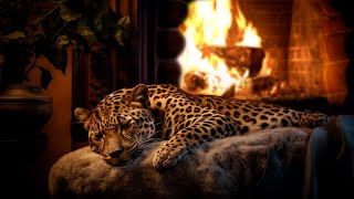 Relax and Fall Asleep to the Purring of a Leopard near the Fireplace 🔥 Purring Cat Cozy Ambience