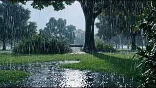 Heavy Rain on Park Lawn 🌧️ Daytime Puddle Sleep Aid (10 HOURS BLACK SCREEN)
