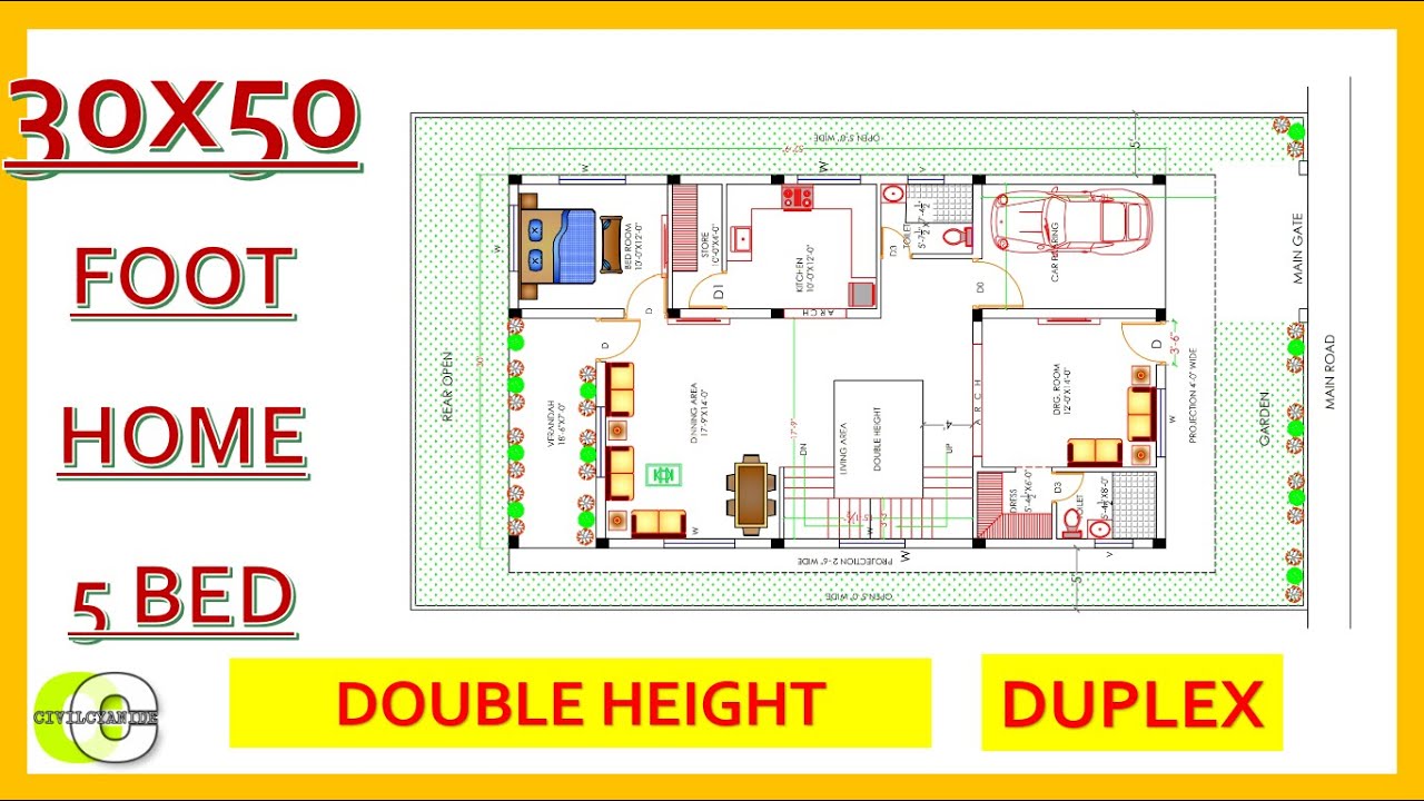 double height living room plan