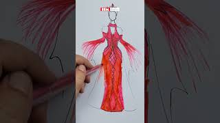 Fashion Sketch Magic! Red Evening Gown 🎨 | SSM Fashion #shorts
