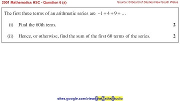 2001 Maths 2u HSC Q6a Find 60th term & Sum of 1st 60 terms of arithmetic series -1+4+9+...