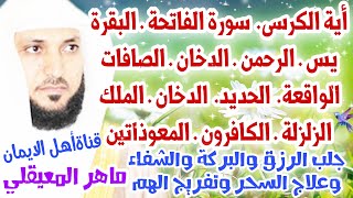 آية الكرسي سورة الفاتحة البقرة يس الصافات الدخان الرحمن الواقعة الملك الجن الزلزلة الكافرون المعوذات