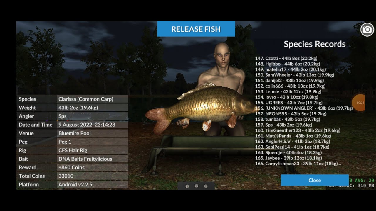 Első 19kg ponty Carp Fishing Simulator Blumire Pool - YouTube