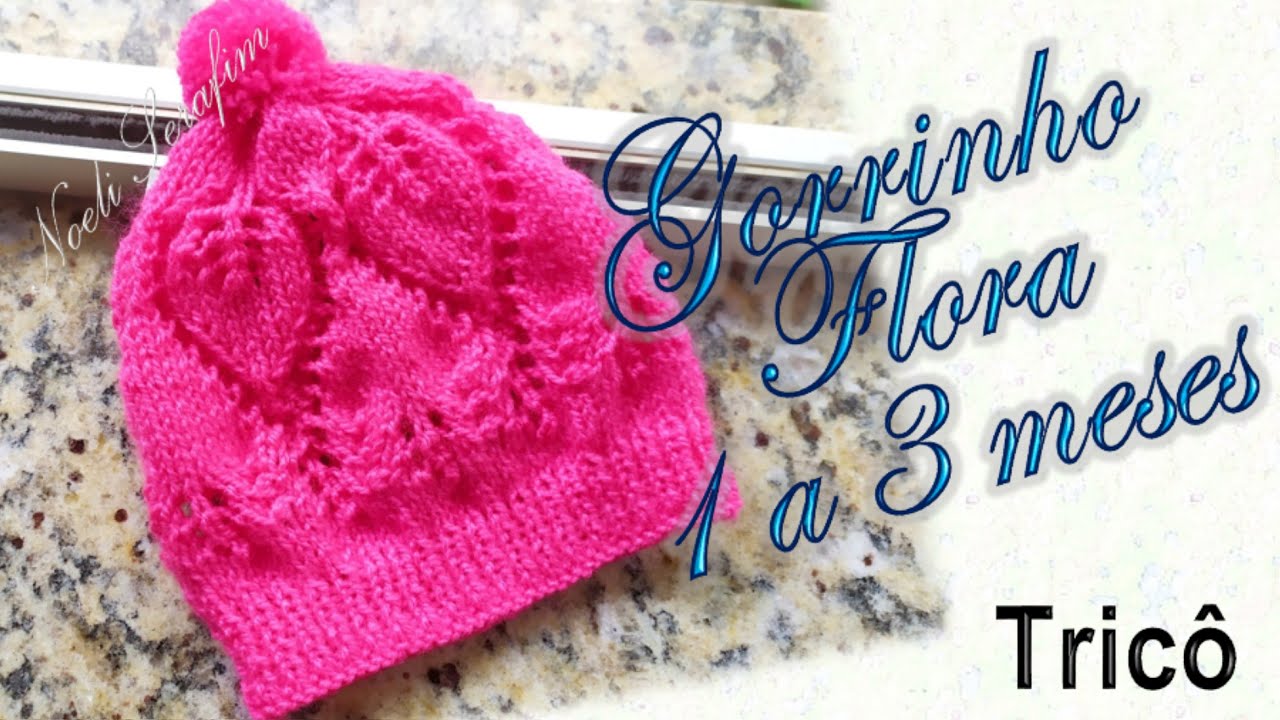 TOUCA DE TRICÔ PARA BEBÊS DE 1 A 3 MESES FLORA