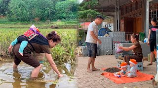 Single mom - Harvesting field snails in the wild to sell, raising 2 small children,life is difficult