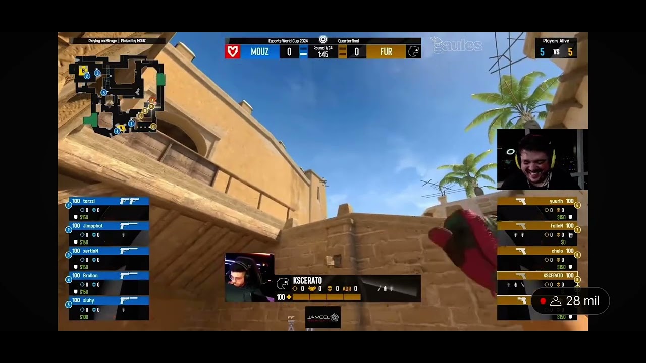 Michel, Gau e Apokão mandando um salve pro Alladin durante um Mouz x Furia no 