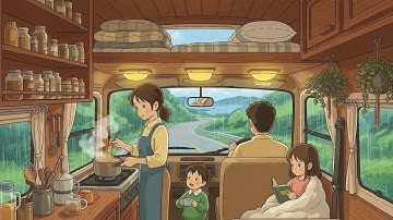 A Rainy Day in Our Mobile Home Cozy Family Moments Together | Ghibli Style Video