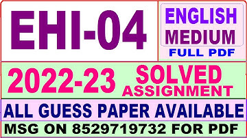ehi 04 solved assignment 2022-23 / ehi 4 solved assignment in english / ignou ba history