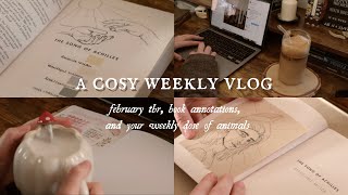 A cosy weekly vlog ⎹ new desk, annotations, february tbr and bujo spread and cute animals